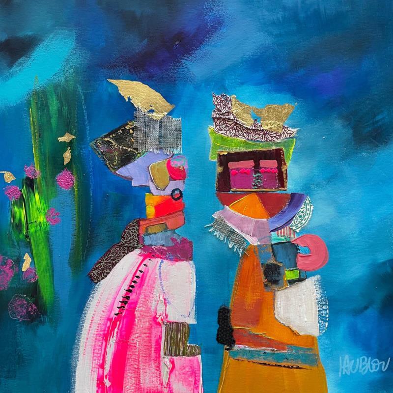 Painting Le couple princiers devant les bananiers by Lau Blou | Painting Abstract Acrylic, Gluing