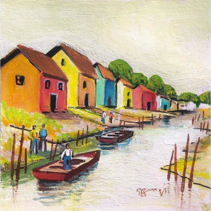 Painting AP73 LE CANAL by Burgi Roger | Painting Figurative Acrylic Landscapes, Marine, Nature