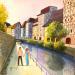 Gemälde AP85 ALSACE PROMENADE SUR LES QUAIS von Burgi Roger | Gemälde Figurativ Urban Alltagsszenen Architektur Acryl