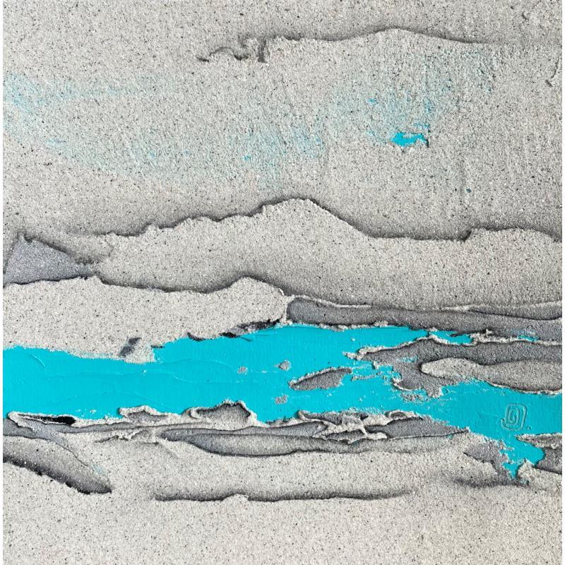 Peinture Carré Bleu III par CMalou | Tableau Matiérisme Minimaliste Sable