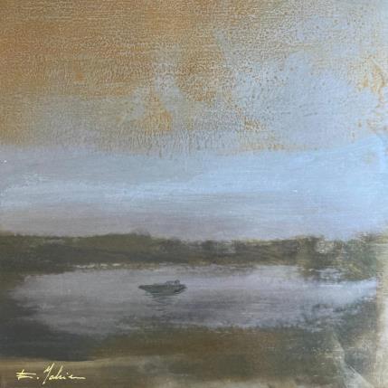 Peinture Barque sur l'étang par Mahieu Bertrand | Tableau Art Singulier Métal Paysages