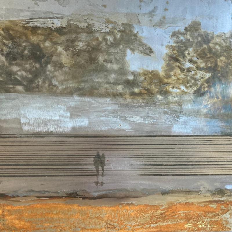 Gemälde Crépuscule plage des 3 Digues von Mahieu Bertrand | Gemälde Art brut Landschaften Marine Metall