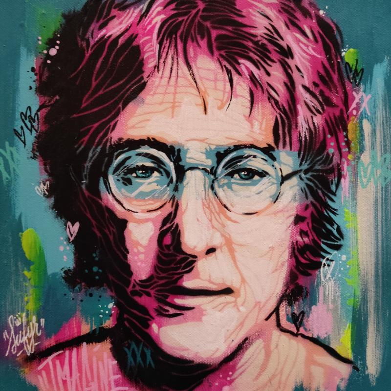 Gemälde John Lennon von Sufyr | Gemälde Street art Porträt Pop-Ikonen Graffiti Posca