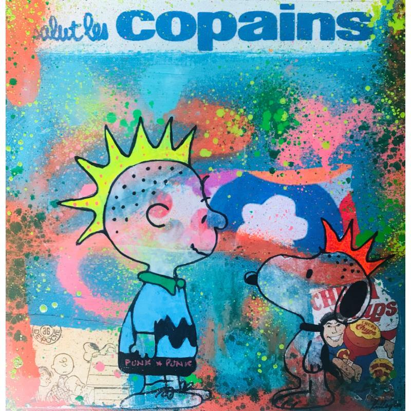 Gemälde Les punks von Kikayou | Gemälde Pop-Art Pop-Ikonen Graffiti Acryl Collage
