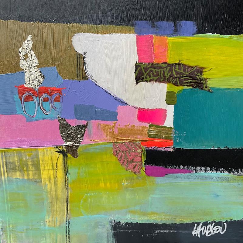 Painting Bord du ruisseau by Lau Blou | Painting Abstract Acrylic, Cardboard, Gluing, Gold leaf
