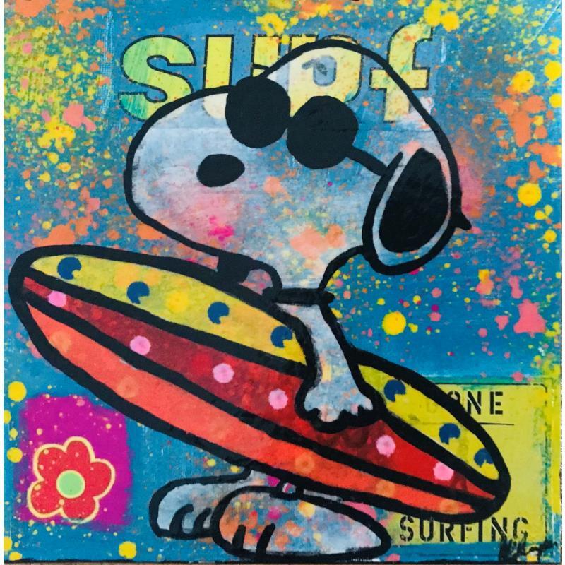 Painting Snoopy surf by Kikayou | Painting Pop-art Pop icons Graffiti Acrylic Gluing