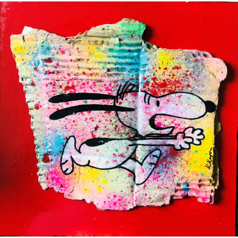 Painting Snoopy afraid by Kikayou | Painting Pop-art Pop icons Graffiti Acrylic Gluing