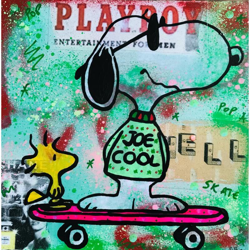 Painting Snoopy et woodstock skate by Kikayou | Painting Pop-art Pop icons Graffiti Acrylic Gluing