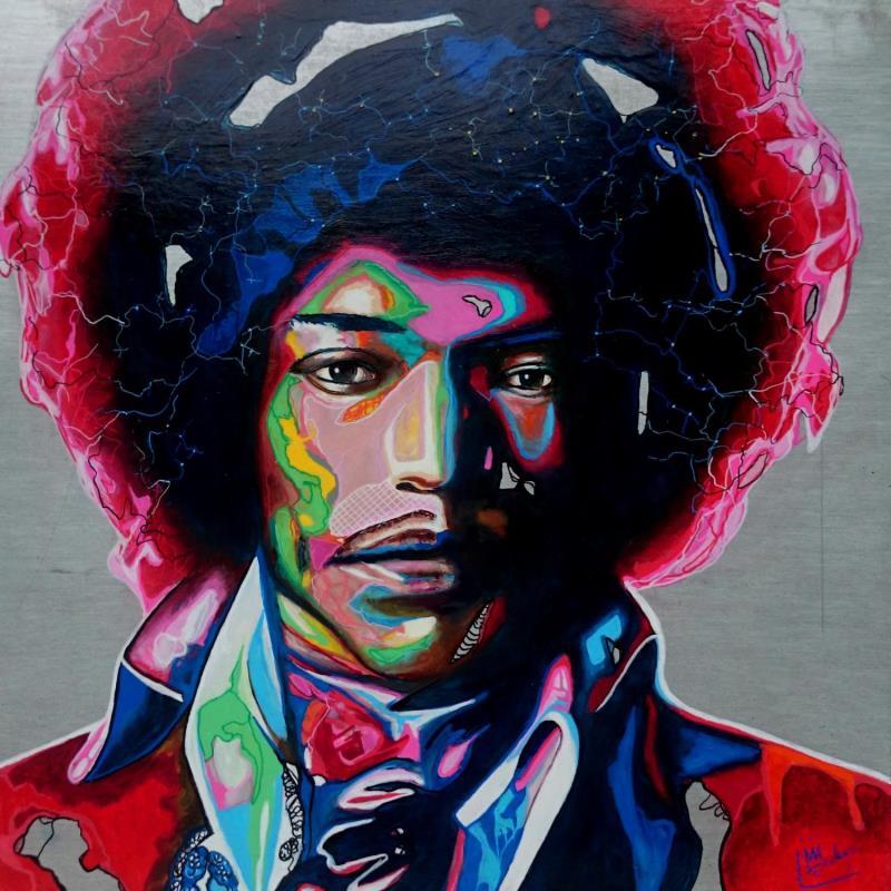 Gemälde Jimi Hendrix von Medeya Lemdiya | Gemälde Pop-Art Pop-Ikonen Metall Acryl