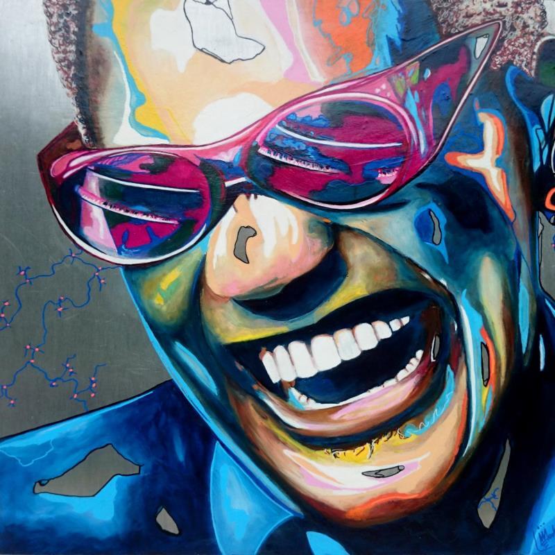 Painting Ray Charles by Medeya Lemdiya | Painting Pop-art Pop icons Metal Acrylic