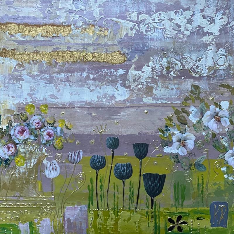 Gemälde Mon jardin von Romanelli Karine | Gemälde Figurativ Acryl, Collage, Pastell, Posca Landschaften, Natur