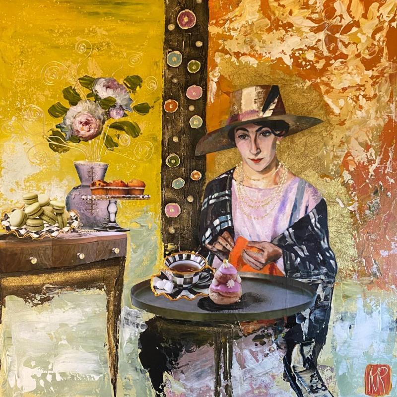 Gemälde Pink lady von Romanelli Karine | Gemälde Figurativ Acryl, Blattgold, Collage, Pastell, Posca Alltagsszenen, Gesellschaft, Urban