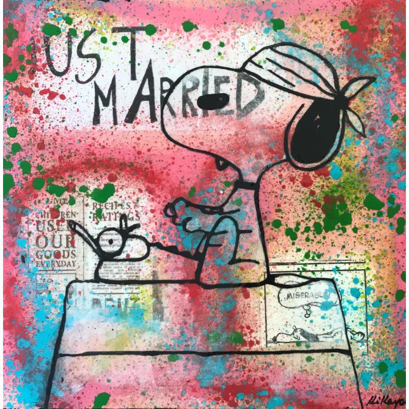 Gemälde Snoopy dactylo von Kikayou | Gemälde Pop-Art Pop-Ikonen Graffiti Acryl Collage