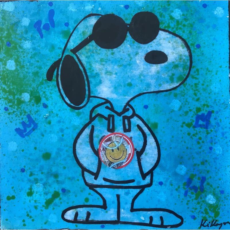 Painting Snoopy blu by Kikayou | Painting Pop-art Acrylic, Gluing, Graffiti Pop icons