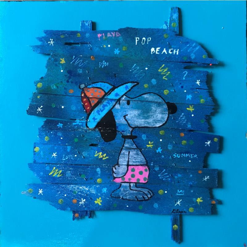 Peinture Snoopy Pop beach par Kikayou | Tableau Pop-art Acrylique, Bois, Collage, Graffiti Icones Pop