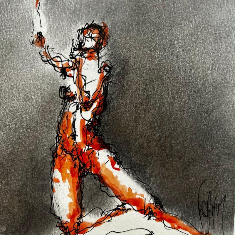 Painting Julie by Sahuc François | Painting Figurative Nude Minimalist Acrylic Ink