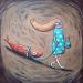 Gemälde Médor le poisson von Catoni Melina | Gemälde Naive Kunst Alltagsszenen Tiere Kinder Pappe Acryl