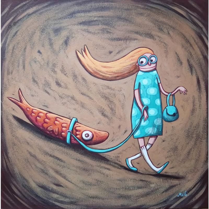 Painting Médor le poisson by Catoni Melina | Painting Naive art Acrylic, Cardboard Animals, Child, Life style