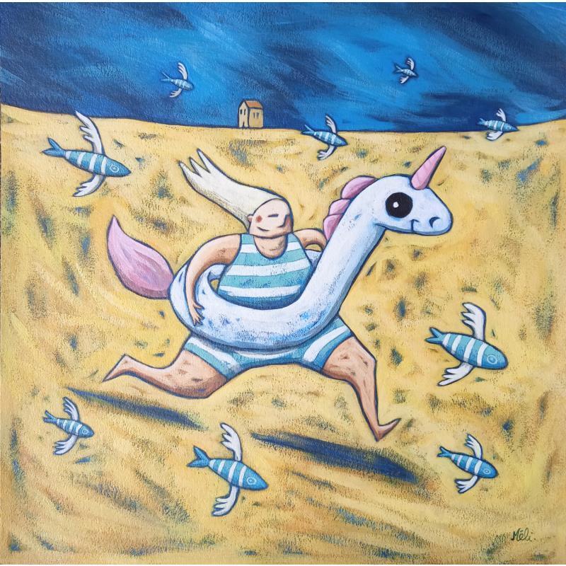 Gemälde Sardines volantes von Catoni Melina | Gemälde Naive Kunst Marine Alltagsszenen Tiere Acryl