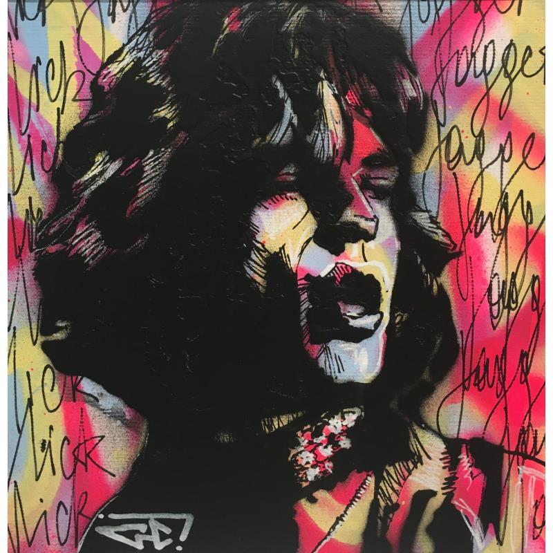 Painting Mick Jagger by G. Carta | Painting Pop-art Pop icons Graffiti Acrylic Gluing