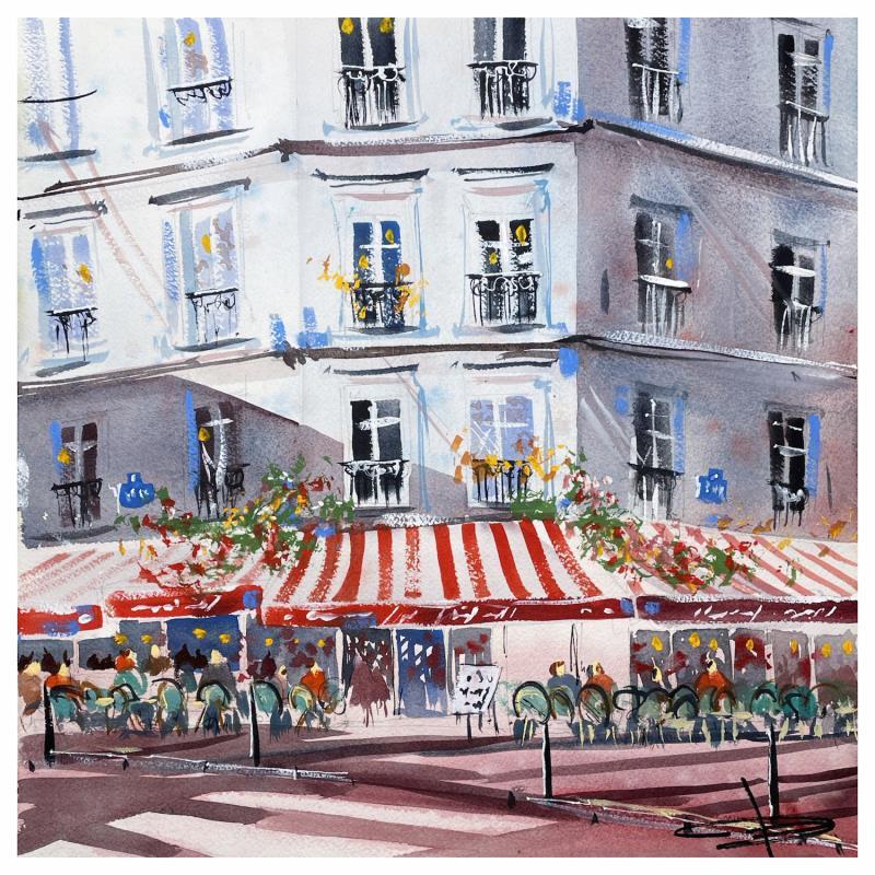 Painting Café fleuri de Paris  by Bailly Kévin  | Painting Figurative Ink, Watercolor Architecture, Urban