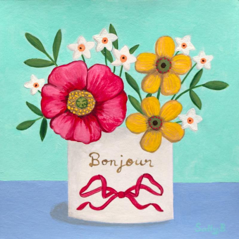 Painting Bonjour bouquet de fleurs by Sally B | Painting Naive art Still-life Acrylic