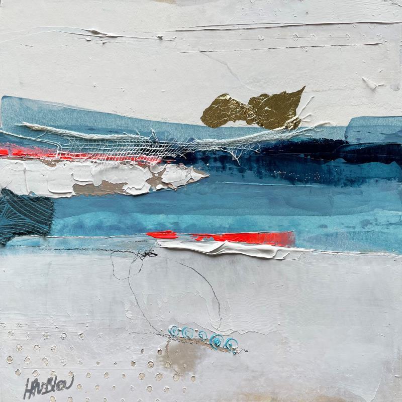 Painting Promenade d'hiver-3 by Lau Blou | Painting Abstract Acrylic, Cardboard, Gluing, Gold leaf, Paper Landscapes