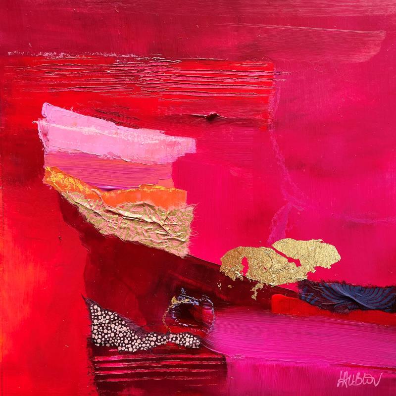 Peinture Le refuge rose de Lili par Lau Blou | Tableau Abstrait Acrylique, Carton, Collage, Feuille d'or, Papier Minimaliste