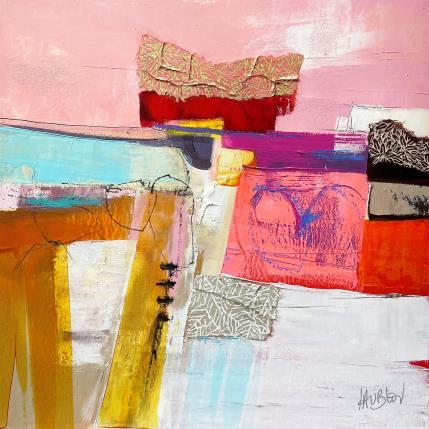 Painting Le pont des Dames by Lau Blou | Painting Abstract Acrylic, Cardboard, Gluing, Gold leaf, Paper Landscapes