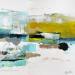 Peinture Survol du lac d'Aiguebelette par Lau Blou | Tableau Abstrait Paysages Carton Acrylique Collage Textile Feuille d'or Papier