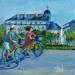 Peinture En vélo près de la place Victor Hugo à Grenoble par Degabriel Véronique | Tableau Figuratif Paysages Urbain Scènes de vie Huile