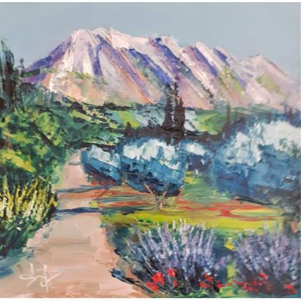 Gemälde Chemin vers la montagne Sainte Victoire en Provence von Degabriel Véronique | Gemälde Figurativ Öl Landschaften, Natur, Pop-Ikonen