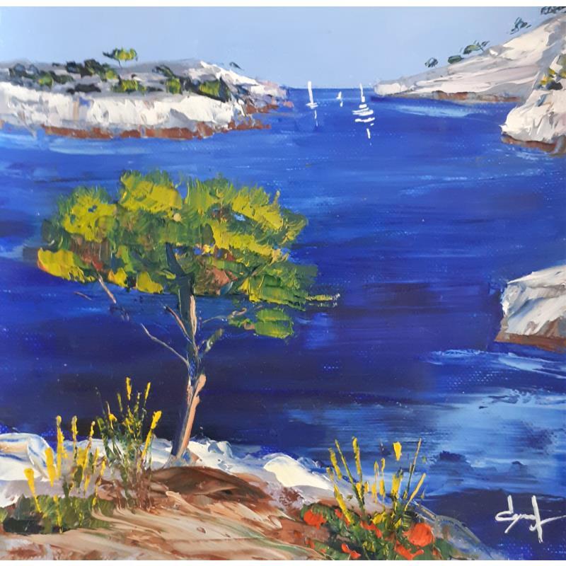 Gemälde Dans les calanques en Méditerranée von Degabriel Véronique | Gemälde Figurativ Landschaften Marine Natur Öl