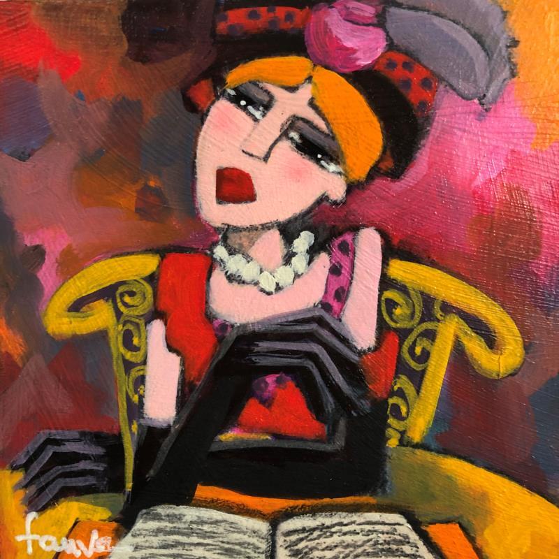 Painting Madame et son livre  by Fauve | Painting Figurative Life style Acrylic