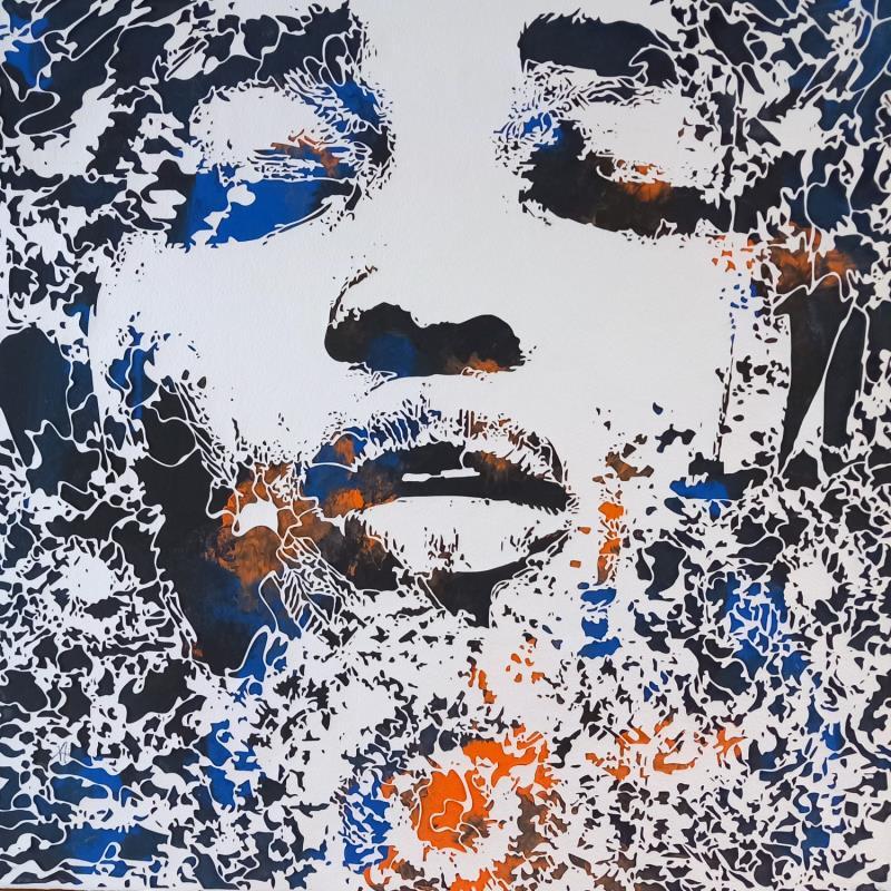 Painting Silencio by Louafi Valentine | Painting Figurative Paper Minimalist, Portrait