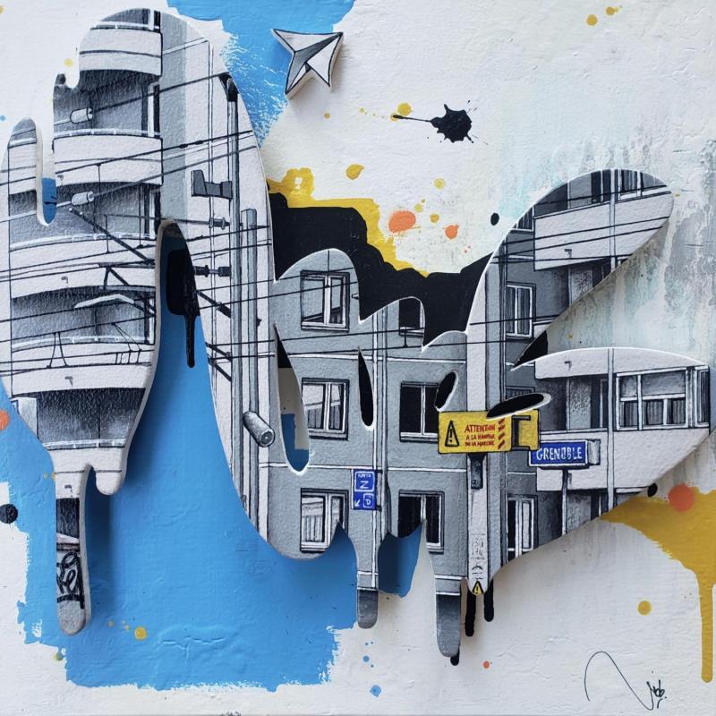 Peinture Vue sur VF par Lassalle Ludo | Tableau Street Art Urbain Architecture Graffiti Bois Acrylique