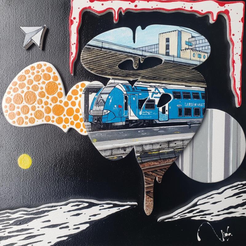 Gemälde CUT WOODEN PUZZLE von Lassalle Ludo | Gemälde Street art Landschaften Urban Architektur Graffiti Holz Acryl