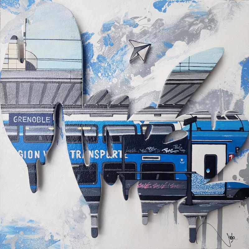 Gemälde BLUE, GREY & WHITE von Lassalle Ludo | Gemälde Street art Landschaften Urban Architektur Graffiti Holz Acryl