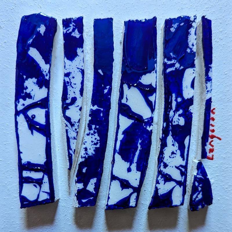 Peinture bc6 impression bleu blanc par Langeron Luc | Tableau Matiérisme Acrylique, bois, Résine