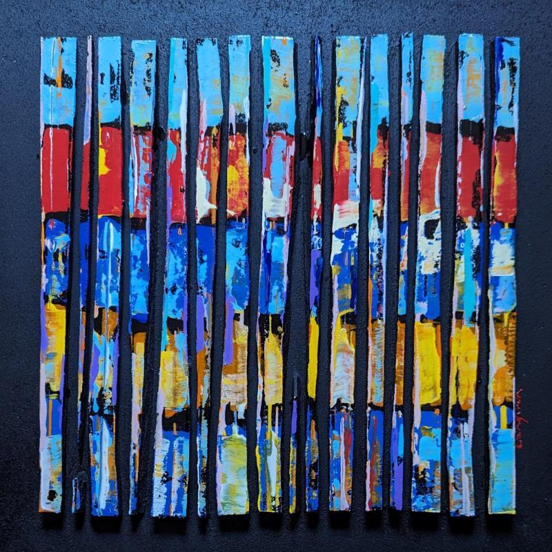 Painting bc16 bord de mer rouge jaune bleu by Langeron Luc | Painting Subject matter Wood Acrylic Resin