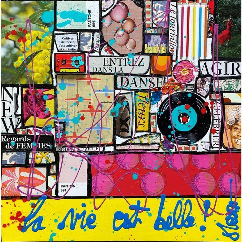 Painting La vie est belle  by Costa Sophie | Painting Pop-art Acrylic, Gluing, Upcycling