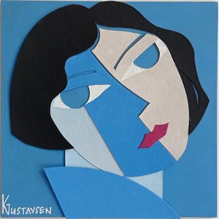 Gemälde Les yeux bleus von Gustavsen Karl | Gemälde Figurativ Acryl, Collage Porträt