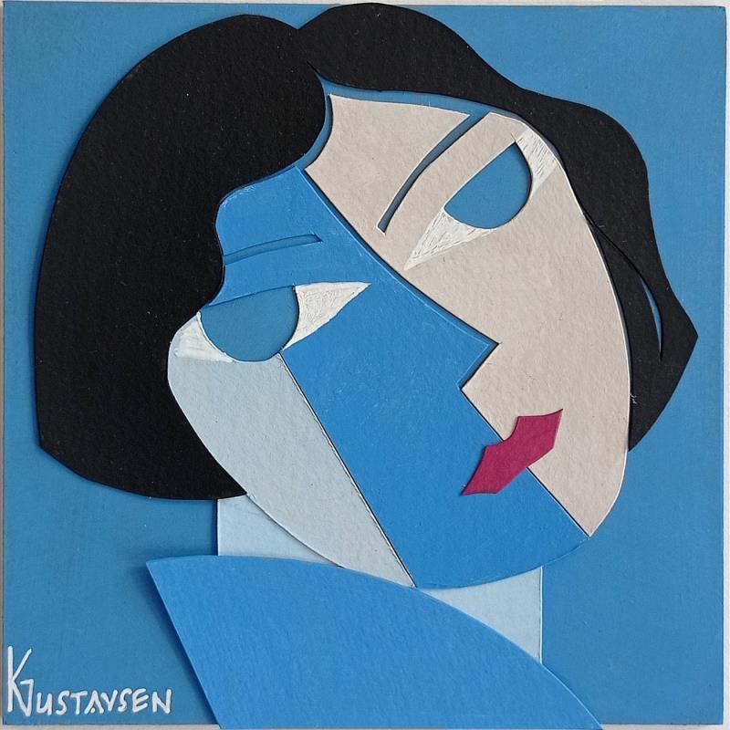 Gemälde Les yeux bleus von Gustavsen Karl | Gemälde Figurativ Porträt Acryl Collage