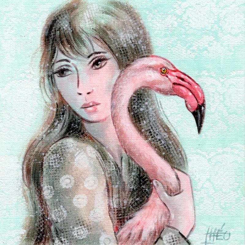 Peinture Flamingo par Schildkamp Theo | Tableau Illustration Mixte scènes de vie