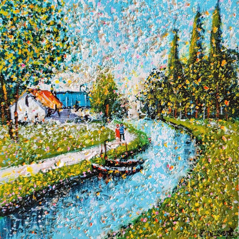 Peinture Le ruisseau de nos souvenirs par Dessapt Elika | Tableau Impressionnisme Paysages Nature Scènes de vie Acrylique Sable