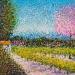 Peinture L'horizon bleu des vignes par Dessapt Elika | Tableau Impressionnisme Paysages Nature Acrylique Sable
