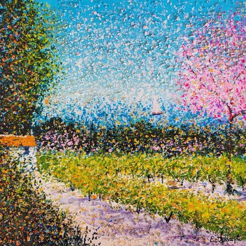 Painting L'horizon bleu des vignes by Dessapt Elika | Painting Impressionism Acrylic, Sand Landscapes, Nature, Pop icons