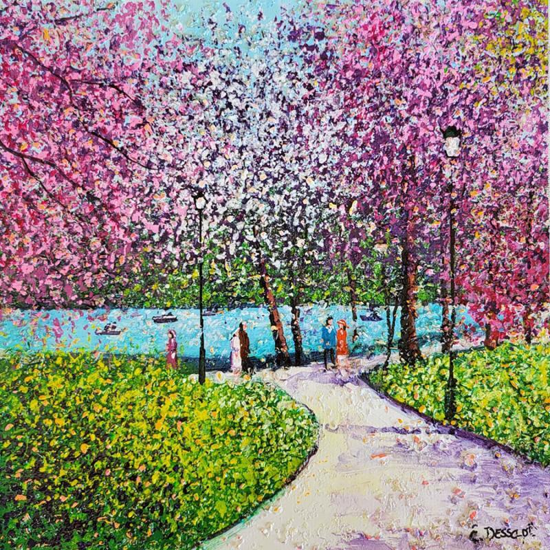 Gemälde Le parc aux cerisiers von Dessapt Elika | Gemälde Impressionismus Acryl Sand