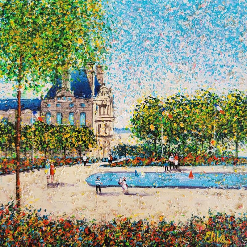Painting Sous le ciel des Tuileries by Dessapt Elika | Painting Impressionism Acrylic, Sand Life style, Pop icons, Urban