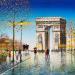 Peinture L'arc de triomphe est illuminé par Dessapt Elika | Tableau Impressionnisme Urbain Scènes de vie Acrylique Sable
